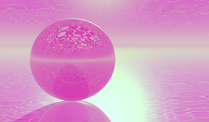 Violet Glass Sphere on clouds plane