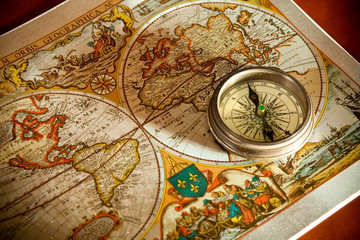 Fototapeta na wymiar Old Map and Compass Concepts