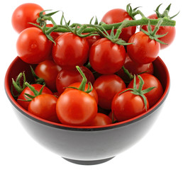 bol asiatique noir tomates cerises fond blanc