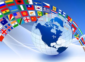 Globe with Flag Banner on Abstract Color Background
