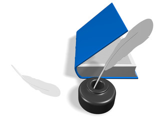 Open book with Inkwell and pen