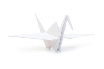 Origami crane isolated on white background