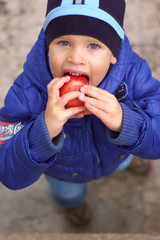 The boy eating an apple