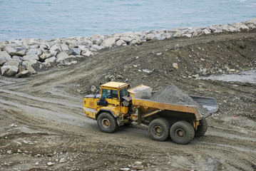 A loaded dumper on a construction site