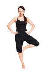 smiley woman in asana