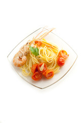 dish with scampi spaghetti