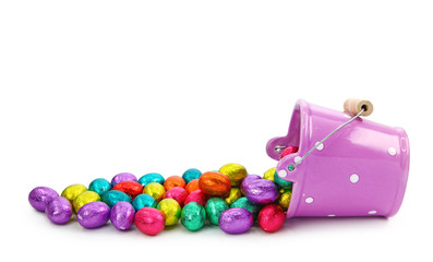 Purple bucket and easter chocolate eggs  i