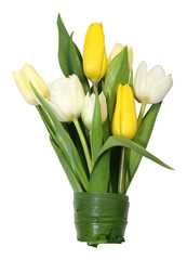 bunch of white and yellow tulips