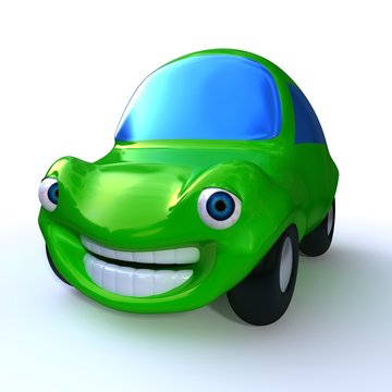 Cartoon  3d Green Happy Car