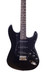Obraz premium Black electric guitar on white background