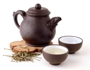 Foto op Aluminium Brown Chinese Teapot With Green Tea © Stellis