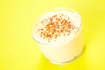 tasty bowl glass of gustard pudding