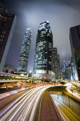 Fototapeta na wymiar Hong Kong at night with highrise buildings.