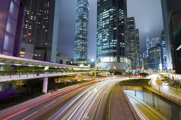 Fototapeta premium Hong Kong at night with highrise buildings.