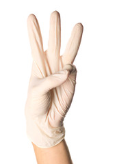 White Glove and Gesturing Three on white background