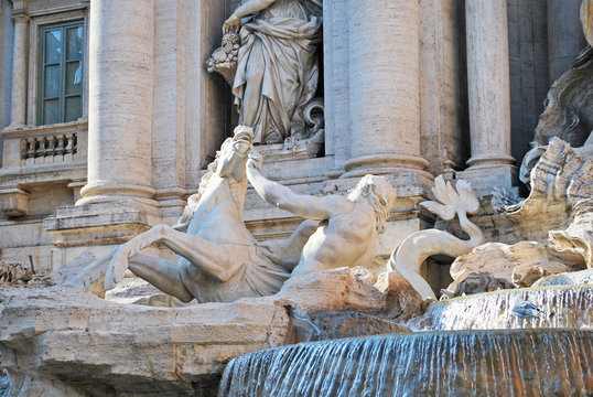 Triton and the seahorse in the Trevi fountain
