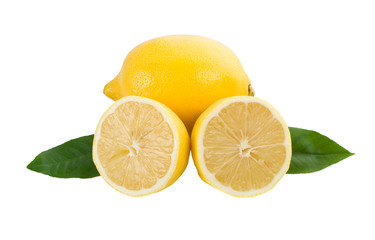 lemon full and half with leaves