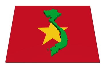 Vietnam 3d render map on their flag illustration