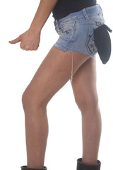 hitchhiking girl, isolated on white