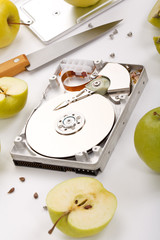 hard disk drive with green apples