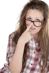 Cute Teenager Geek against White Background