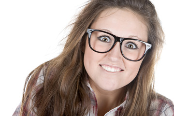 Cute Teenager Geek against White Background