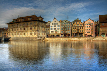 Fototapeta premium Zurich waterfront, HDR, Switzerland