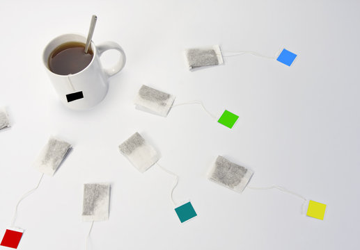 Cup of tea and different teabags