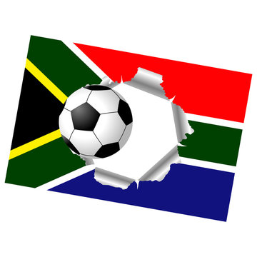 South Africa flag with soccer ball passing through