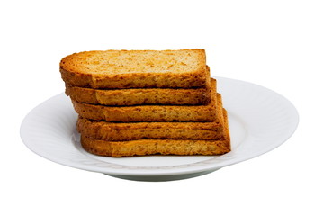 Stack of fresh toasts isolated on white