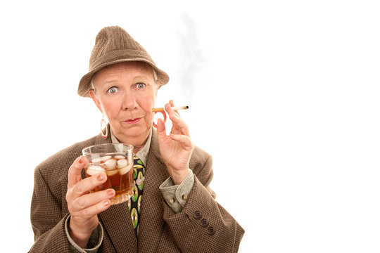 Senior man smoking cigarette
