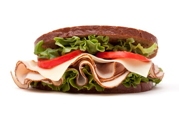 Turkey sandwich on white background