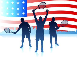 Tennis Players with United States Flag Background
