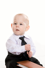 Serious little businessman