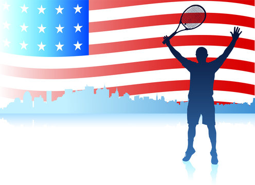 Tennis Players with United States Flag Background