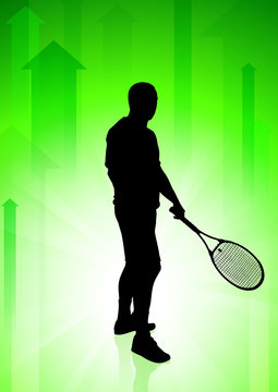 Tennis Player on Green Arrows Background