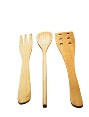 Wooden kitchen-ware isolated on white background