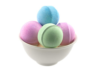 Bath bombs in ceramic bowl