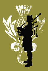 Silhouette of a bagpiper wearing a scottish kilt - obrazy, fototapety, plakaty