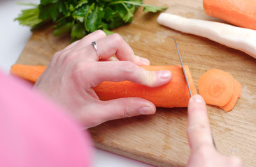 Preparing vegatable carrot to cooking