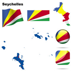 Seychelles vector set. Shape, flags and icons.