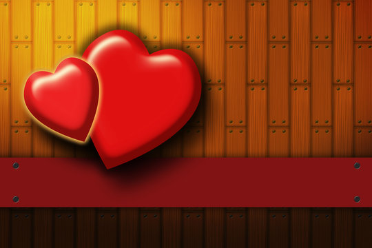 Two hearts on the wood background