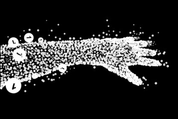 Disintegrated, hand. Number one particles. Vector
