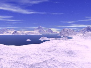 Arctic landscape with ice mountains