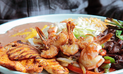 Grilled Mexican Platter of Shrimp and Chicken