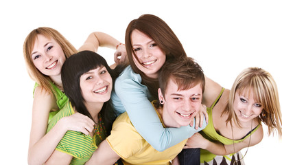 Fototapeta premium Happy group of young people. Isolated.