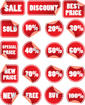 Set of red discount price labels