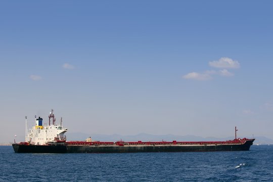 Oil tanker boat over blue Mediterranean sea