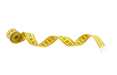 Yellow measuring tape of the tailor isolated on white