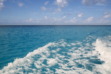 Caribbean blue turquoise sea water color from boat view